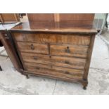 A 19TH CENTURY MAHOGANY CHEST OF TWO SHORT, TWO LONG AND ONE SECRET DRAWER