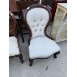 A VICTORIAN STYLE SPOON-BACK CHAIR WITH BUTTON-BACK