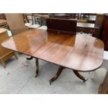 A GEORGIAN STYLE MAHOGANY TWIN PEDESTAL DINING TABLE, 71x42", EXTRA LEAF 29.5"