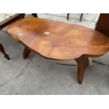 A SAWN PLANK YEW WOOD COFFEE TABLE