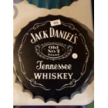 A VINTAGE GARAGE RETRO 'JACK DANIELS' HANGING WALL BEER BOTTLE CAP DISPLAY SIGN 35CM