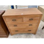 AN EDWARDIAN SATINWOOD CHEST OF TWO SHORT AND TWO LONG DRAWERS, 34" WIDE