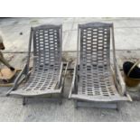 A PAIR OF WOODEN DECK CHAIRS