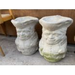 A PAIR OF STONE EFFECT DECORATIVE TALL TOBY JUG PLANTERS (H:43CM)