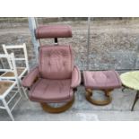 A STRESSLESS EKORNES RECLINER CHAIR AND STOOL