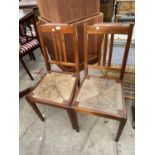 A PAIR OF MAHOGANY RUSH SEATED BEDROOM CHAIRS