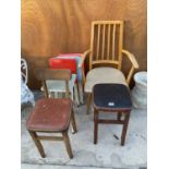 TWO VINTAGE CHAIRS AND A STOOL ALONG WITH FOUR OCCASIONAL TABLES