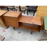 A RETRO TEAK RECORD CABINET WITH OPEN DISPLAY SECTION