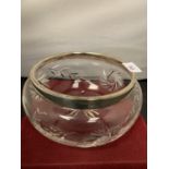 A HALLMARKED BIRMINGHAM SILVER RIMMED CUT GLASS BOWL