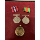 TWO MEDALS TO INCLUDE A GEORGE VI DEFENCE MEDAL AND A LOCKET