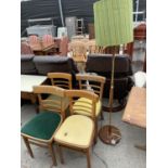 A 1960s TEAK STANDARD LAMP AND FOUR RETRO KITCHEN CHAIRS