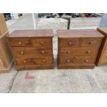 A PAIR OF MODERN PINE CHESTS OF TWO LONG AND TWO SHORT DRAWERS, 3" WIDE