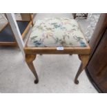 A BEECH DRESSING STOOL ON CABRIOLE LEGS