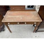 A VICTORIAN PINE SIDE-TABLE WITH TWO DRAWERS AND RAISED BACK, 42" WIDE