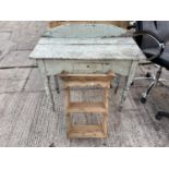 A PAINTED VICTORIAN PINE WASHSTAND, 36" WIDE AND A MODERN PINE OPEN SHELVE