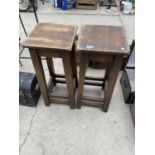 TWO VINTAGE WOODEN PUB STOOLS