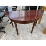 A 19TH CENTURY MAHOGANY D-END TABLE, 45" WIDE