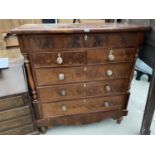 A VICTORIAN MAHOGANY CHEST OF TWO SHORT AND THREE LONG DRAWERS