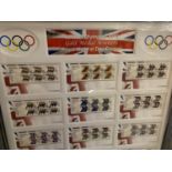 A VERY LARGE FRAMED COLLECTION OF LONDON OLYMPIC GAMES GOLD MEDAL WINNERS FIRST DAY COVERS 2012