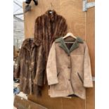 THREE VINTAGE LADIES COATS TO INCLUDE TWO FUR AND ONE SHEEP SKIN