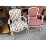 A PAIR OF CONTINENTAL STYLE OPEN ARMCHAIRS