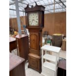 A 19TH CENTURY OAK AND CROSSBANDED EIGHT DAY LONGCASE CLOCK WITH ENAMEL DIAL, J DAVENPORT,