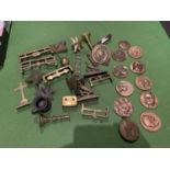 A COLLECTION OF BRASS SCANDINAVIAN COMMEMORATIVE ROUND TABLETS AND A QUANTITY OF FURTHER BRASS ITEMS