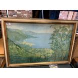 A GILT FRAMED PRINT 'MENTON FROM LA PAUSA' BY SIR WINSTON CHURCHILL