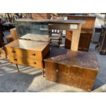 A RETRO TEAK DRESSING TABLE AND BLANKET CHEST