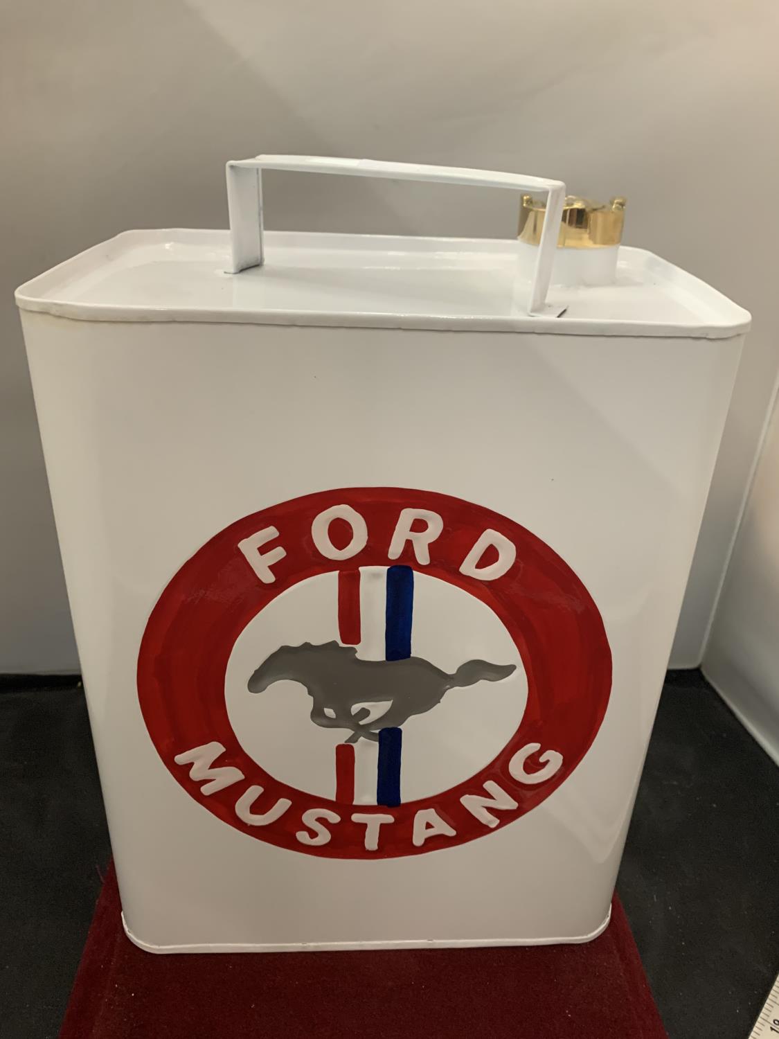 A 'FORD MUSTANG' FUEL CAN WITH BRASS LID