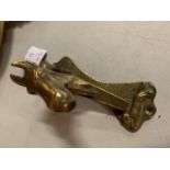 A BRASS HORSE HEAD DOOR KNOCKER