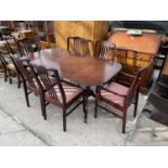 A STAG MINSTREL TWIN PEDESTAL DINING TABLE AND SIX CHAIRS