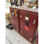 A LARGE METAL DOUBLE DOOR ELECTRIC CONTROL PANEL CUPBOARD