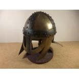 AN ANGLO SAXON RE-ENACTMENT STEEL HELMET AND LINER