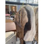 THREE ITEMS OF LADIES FAUX FUR CLOTHING TO INCLUDE A COAT AND STOLES ETC