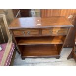 A MAHOGANY AND INALID OPEN BOOKCASE WITH TWO DRAWERS