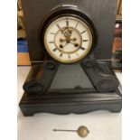 A LARGE MARBLE MANTEL CLOCK WITH VISUAL ESCAPEMENT (H: 43CM)