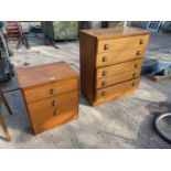 A STAG CHEST OF FIVE DRAWERS AND BEDSIDE CHESTS