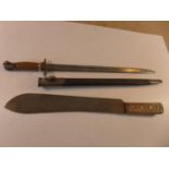 A BRITISH 1907 PATTERN BAYONET AND SCABBARD, 42CM BLADE, NO.147 MARTINDALE MACHETE (2)