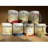 A COLLECTION OF SEVEN STARBUCKS ICONIC CITY AND COUNTRY MUGS TO INCLUDE CHINA, AMSTERDAM AND BANGKOK