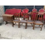 A DROP-LEAF DINING TABLE AND FOUR CHAIRS