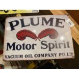 A METAL 'PLUME MOTOR SPIRIT' SIGN