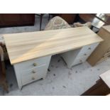 A MODERN SIX DRAWER PAINTED DRESSING TABLE WITH PINE TOP, 62" WIDE