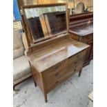 AN EDWARDIAN MAHOGANY AND INLAID DRESSING CHEST AND TWO SHORT AND TWO LONG DRAWERS, 42" WIDE