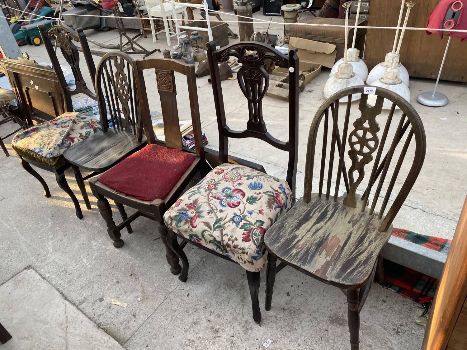 A PAIR OF EDWARDIAN CHAIRS AND THREE OTHERS
