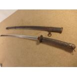 A 20TH CENTURY JAPANESE SWORD,69CM BLADE, VARNISHED MATERIAL COVERED GRIP, METAL SCABBARD