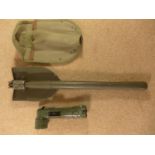 A MILITARY FOLDING SPADE AND CANVAS COVER, TL-122 TORCH (2)