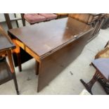 A 19TH CENTURY MAHOGANY DROP-LEAF DINING TABLE, 47x66"