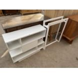 A WHITE PAINTED OPEN BOOKCASE AND STAND