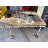 A LARGE VINTAGE CAST IRON INDUSTRIAL WORK TABLE